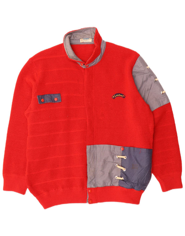 Azzurra Hombre Jersey tipo cárdigan de corte estándar con bloques de color rojo grande