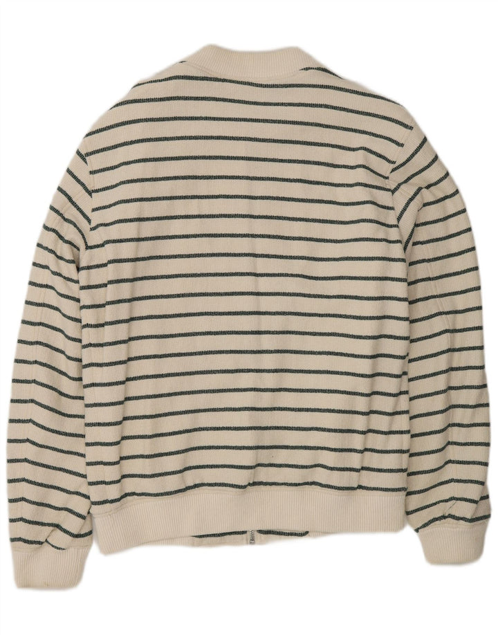 Zara Hombre Cárdigan Sueter Mediano Algodón Rayas Blanco