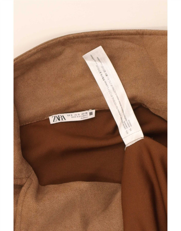 Zara Mujer Abrigo UK 10 Pequeño Marrón Poliéster