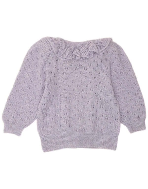 Vintage mujer volante barco cuello jersey suéter Reino Unido 12 medio púrpura