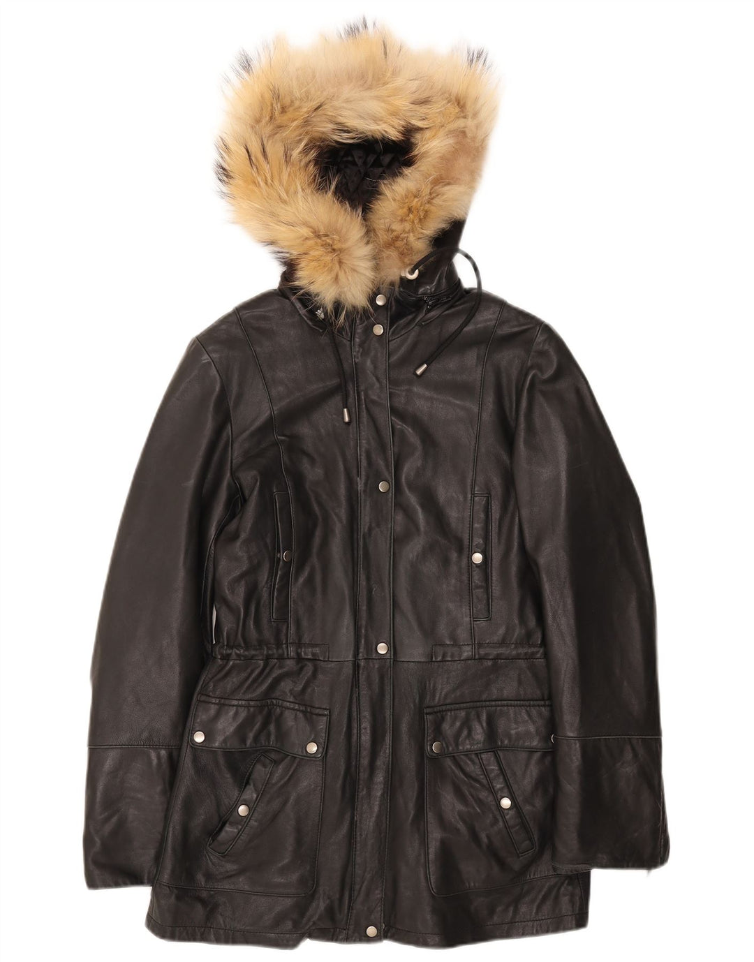 Danier Chaqueta de cuero con capucha para mujer UK 8/10 Small Black Leather