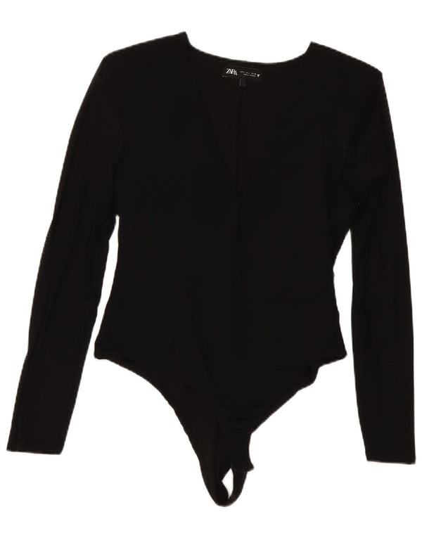 Zara Body de Manga Larga para Mujer UK 44 Grande Negro
