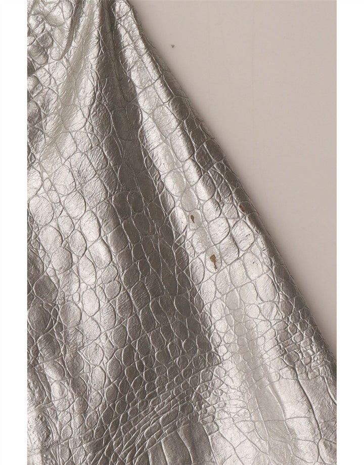 CORTEFIEL Chaqueta de cuero para mujer UK 12 Cuero plateado mediano