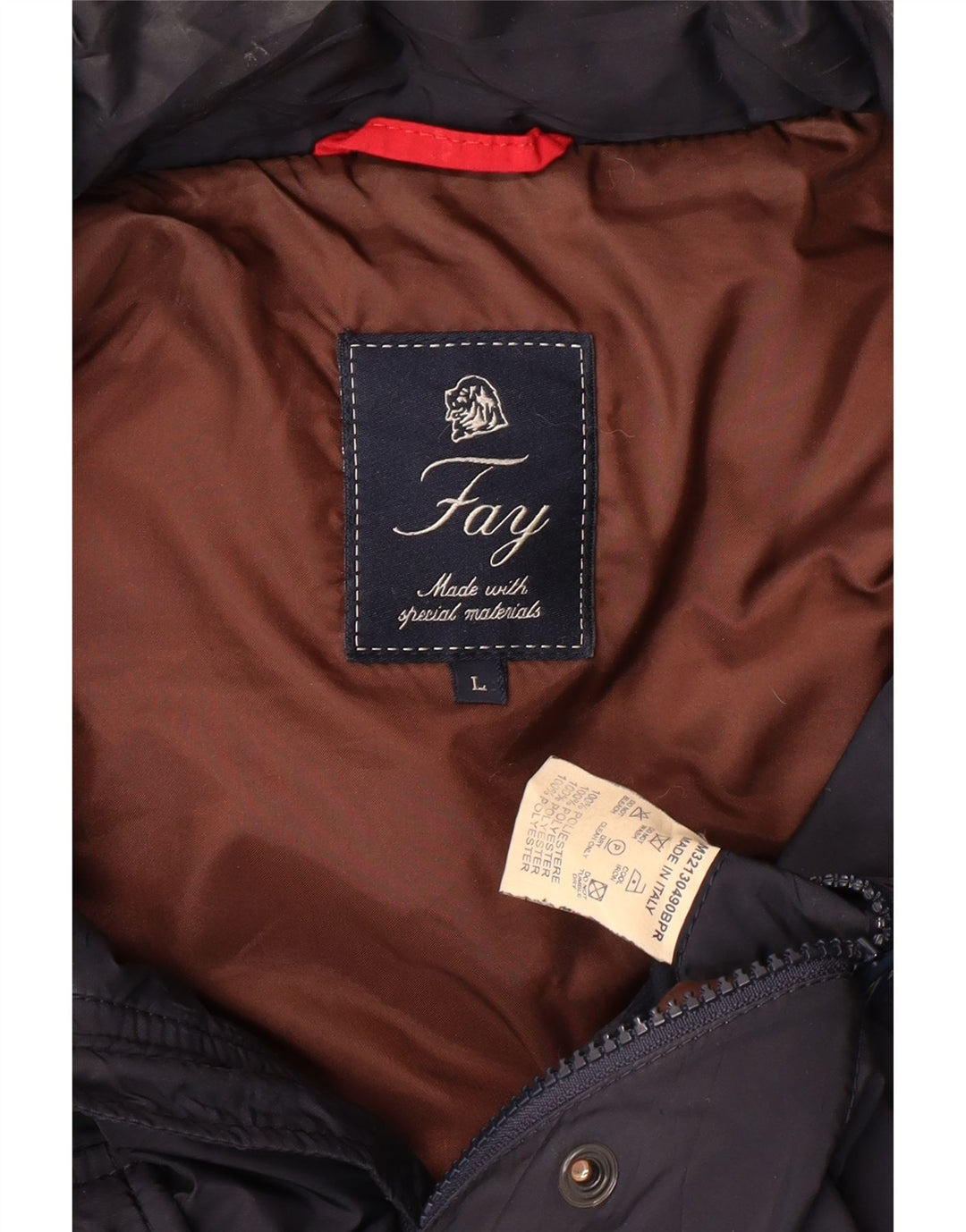 FAY Chaqueta acolchada con capucha para hombre UK 40 Large Poliéster azul marino