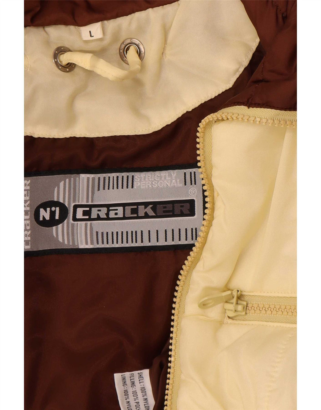 Vintage hombres chaqueta acolchada Reino Unido 40 grande beige colorblock nylon