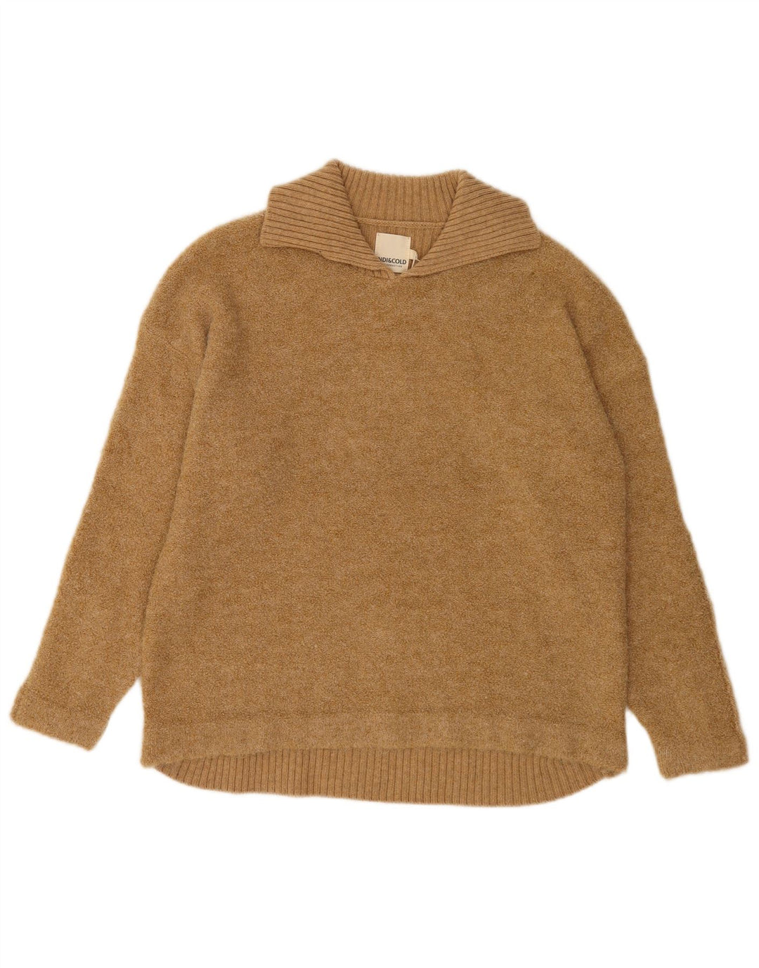 Indi & Cold Suéter tipo jersey de gran tamaño con cuello tipo polo para mujer UK 16 Lana beige grande