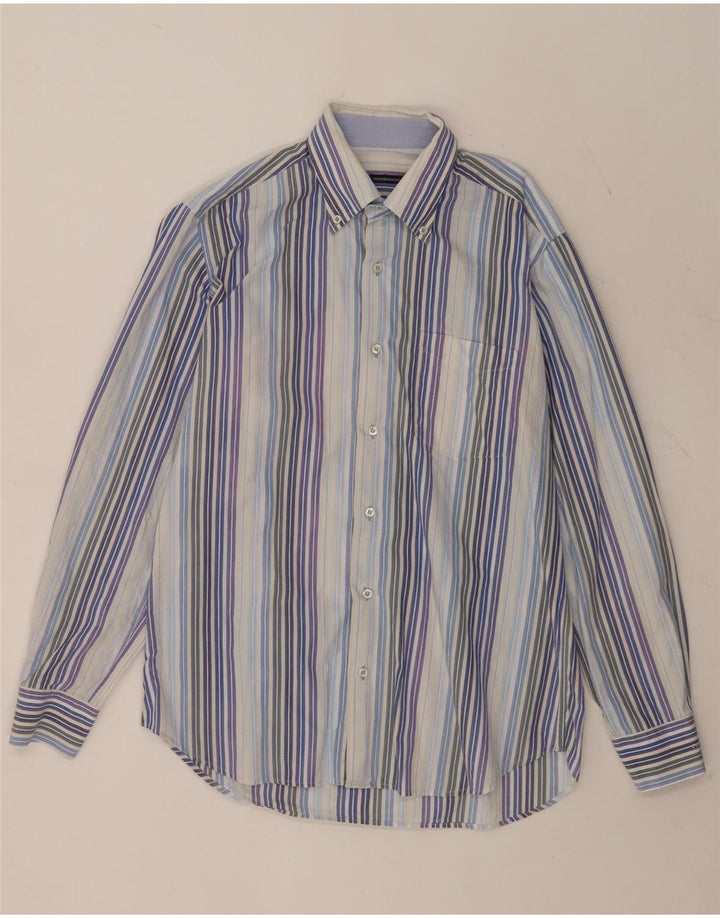 Roccobarocco Camisa para hombre Talla 40 15 3/4 Algodón a rayas azul medio