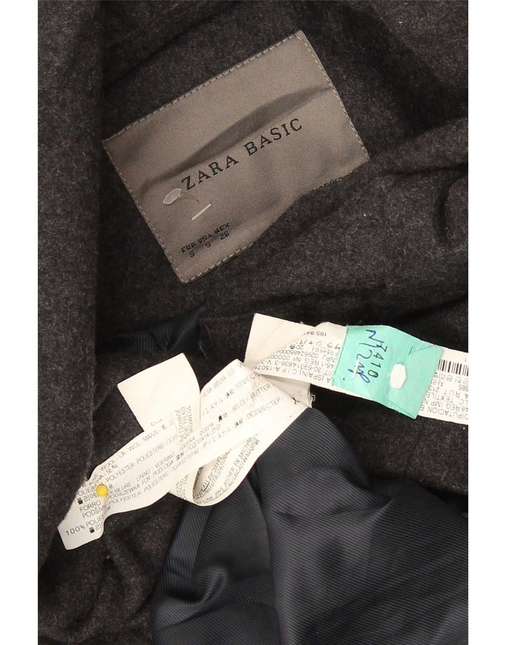 Zara Mujer Abrigo Con Capucha UK 10 Small Lana Negra