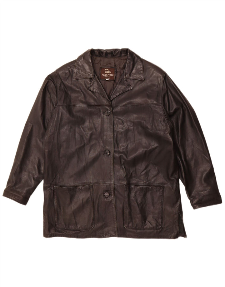 VINTAGE Womens Oversized Leather Jacket UK 10 Small Brown Leather