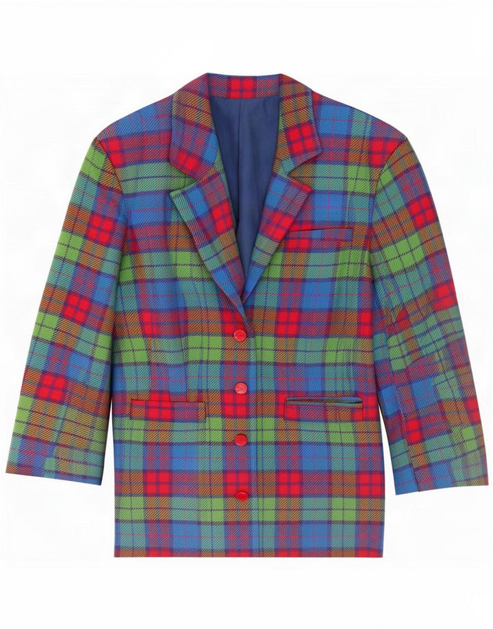 Chaqueta blazer vintage de 4 botones para mujer UK 44 Mediana a cuadros multicolor