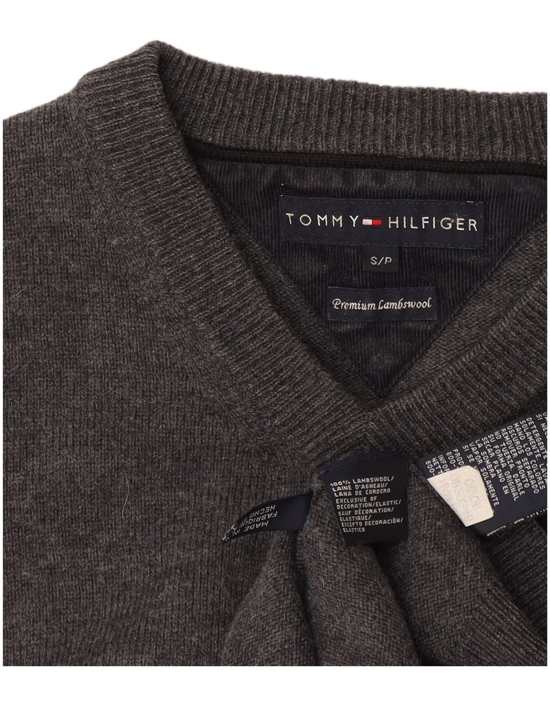 Tommy Hilfiger Jersey con cuello en V para hombre de lana de cordero gris pequeño