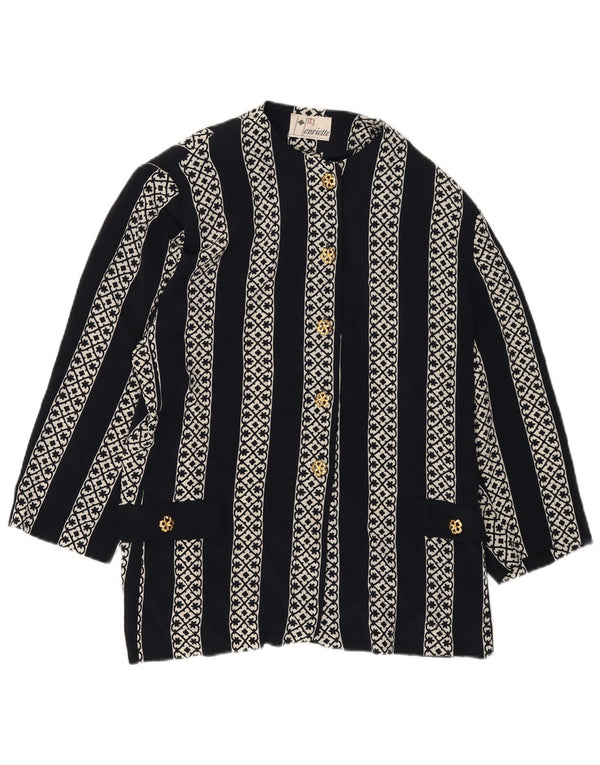 Vintage mujer 3/4 manga camisa blusa IT 52 2XL negro rayas poliéster