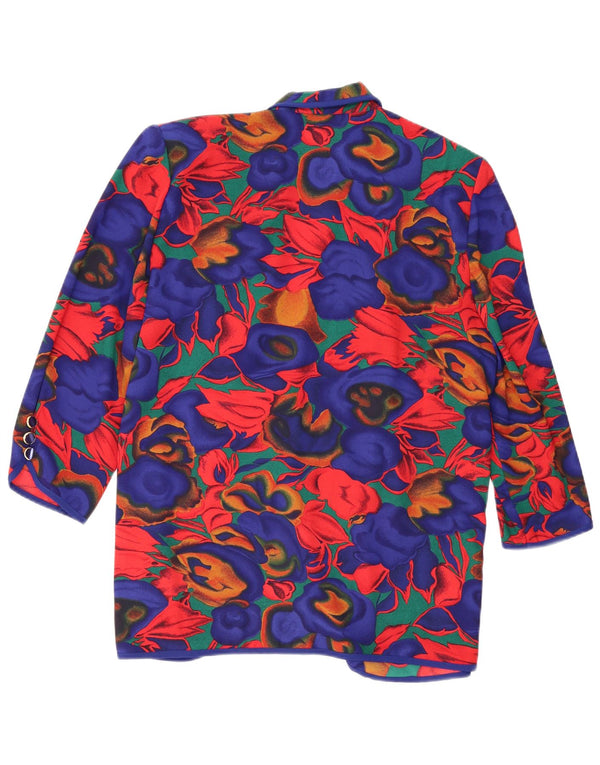 Vintage mujer 4 botones Blazer chaqueta Reino Unido 20 2XL azul floral poliéster