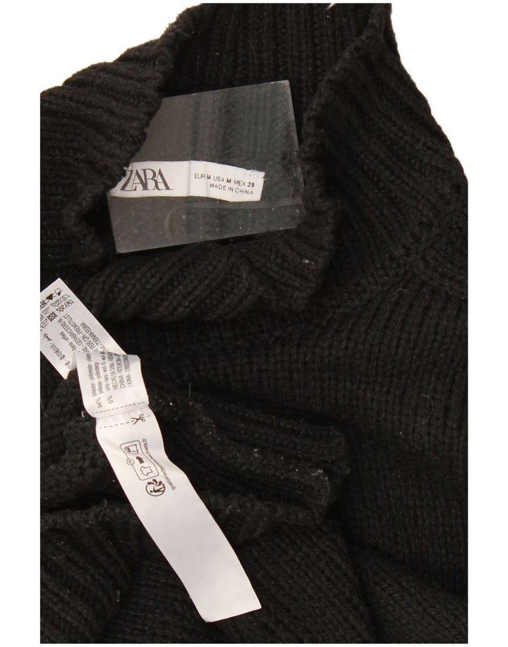 Zara Mujer Suéter De Cuello Alto De Gran Tamaño UK 44 Mediano Negro