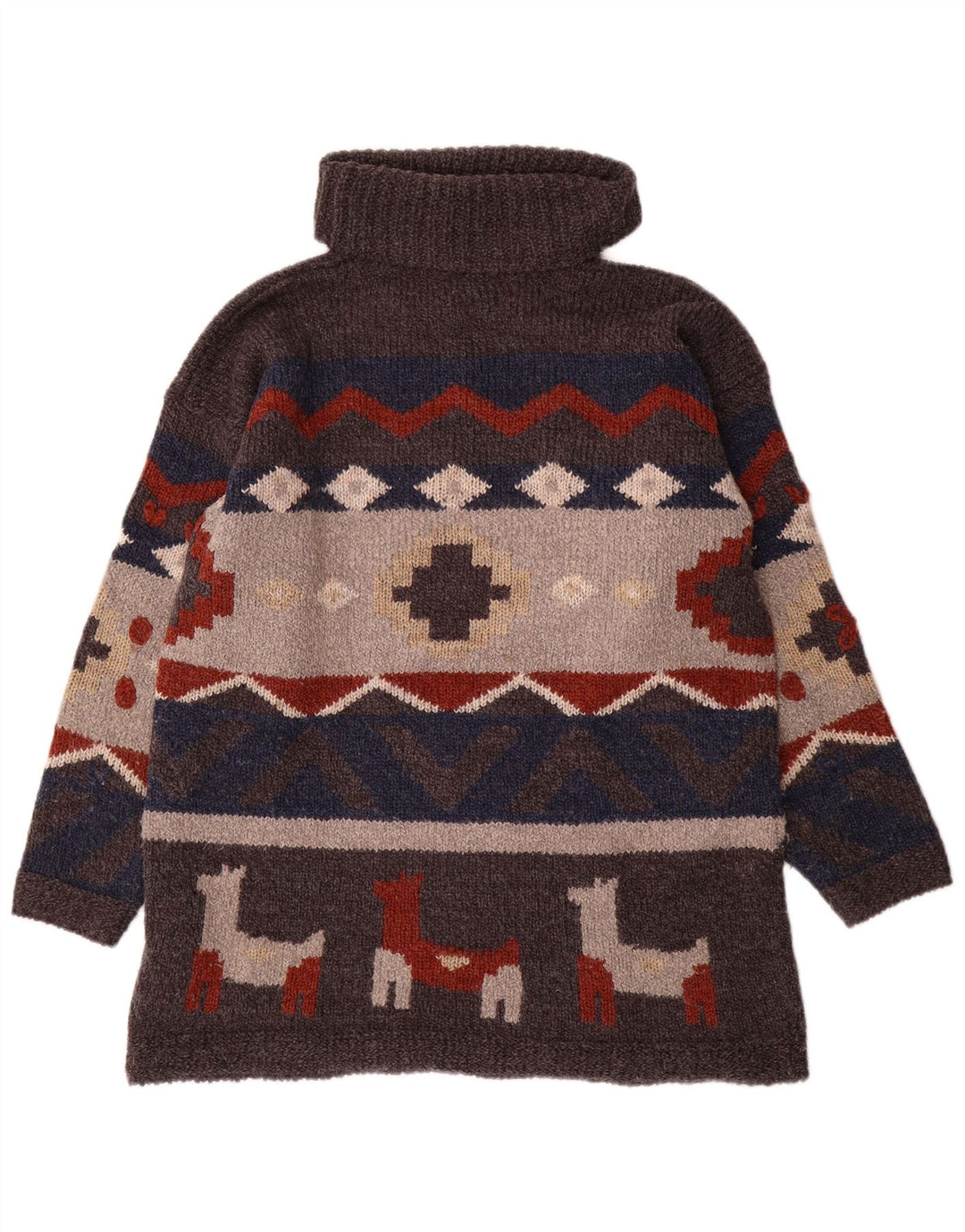 Vintage hombres rollo cuello jersey suéter un tamaño gris geométrico acrílico