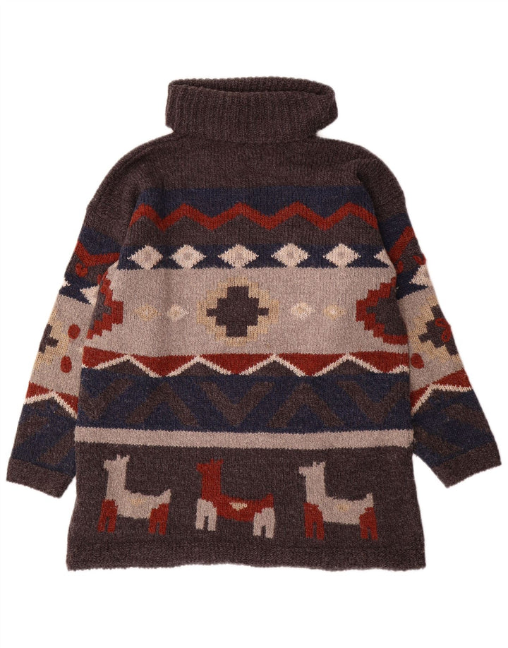 Vintage hombres rollo cuello jersey suéter un tamaño gris geométrico acrílico