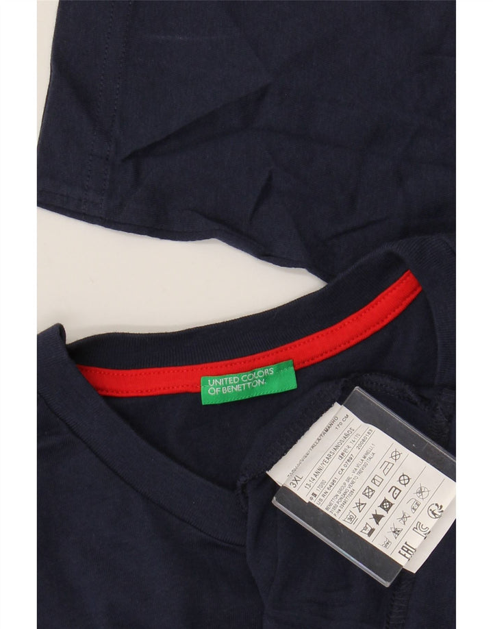 BENETTON Camiseta estampada para niño Manga larga 13-14 años 3XL Azul marino Algodón