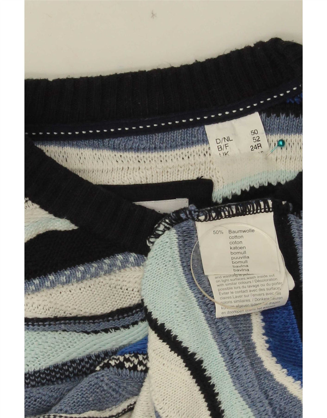 Roger Kent Suéter tipo jersey con cuello redondo para hombre EU 52 Large Blue Colourblock