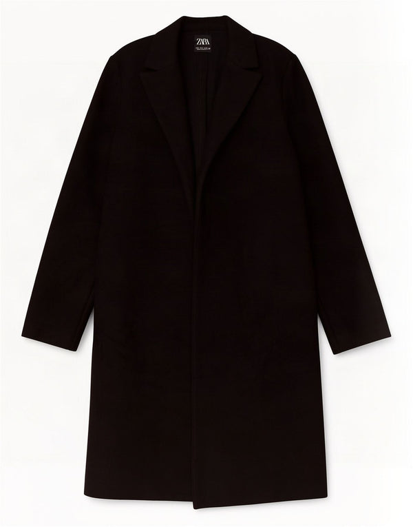 Zara Mujer Abrigo UK 10 Pequeño Poliéster Negro