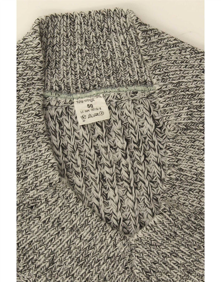 Vintage hombres V-cuello jumper suéter IT 50 gris medio moteado