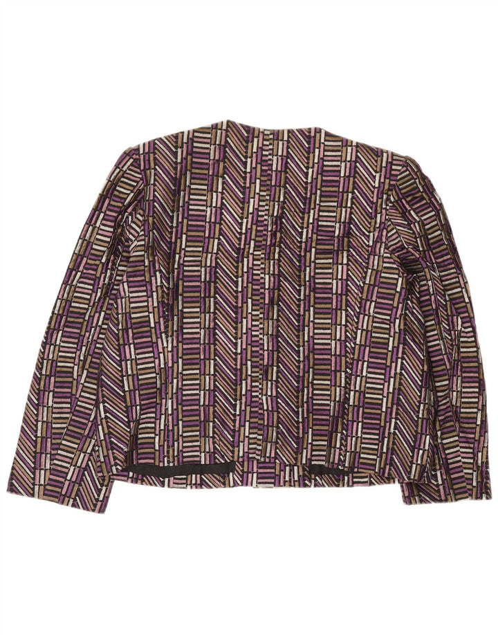 Vintage mujer 4 botones Blazer chaqueta Reino Unido 14 medio púrpura seda geométrica