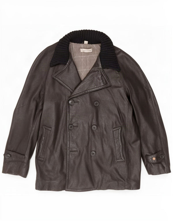 Vintage hombres doble pecho chaqueta de cuero Reino Unido 40 grande negro