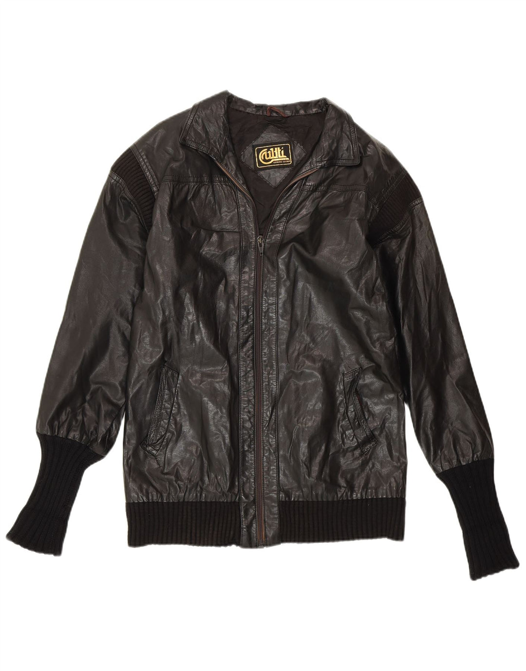 VINTAGE Chaqueta de cuero para mujer Reino Unido 14 Cuero negro medio