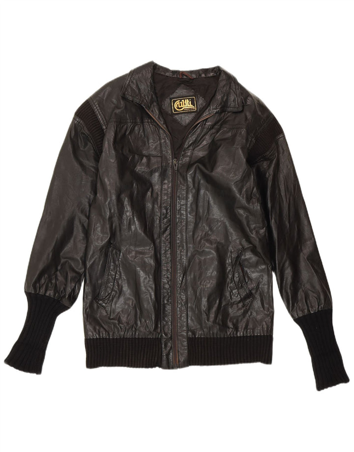 VINTAGE Chaqueta de cuero para mujer Reino Unido 14 Cuero negro medio