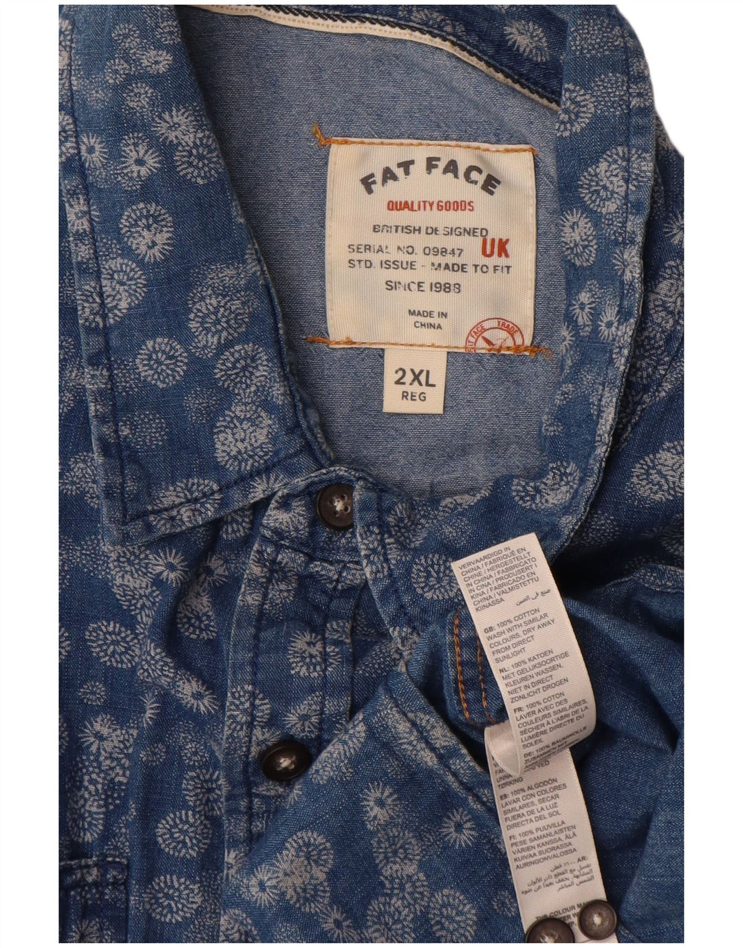 Camisa de hombre Fat Face 2XL Algodón floral azul