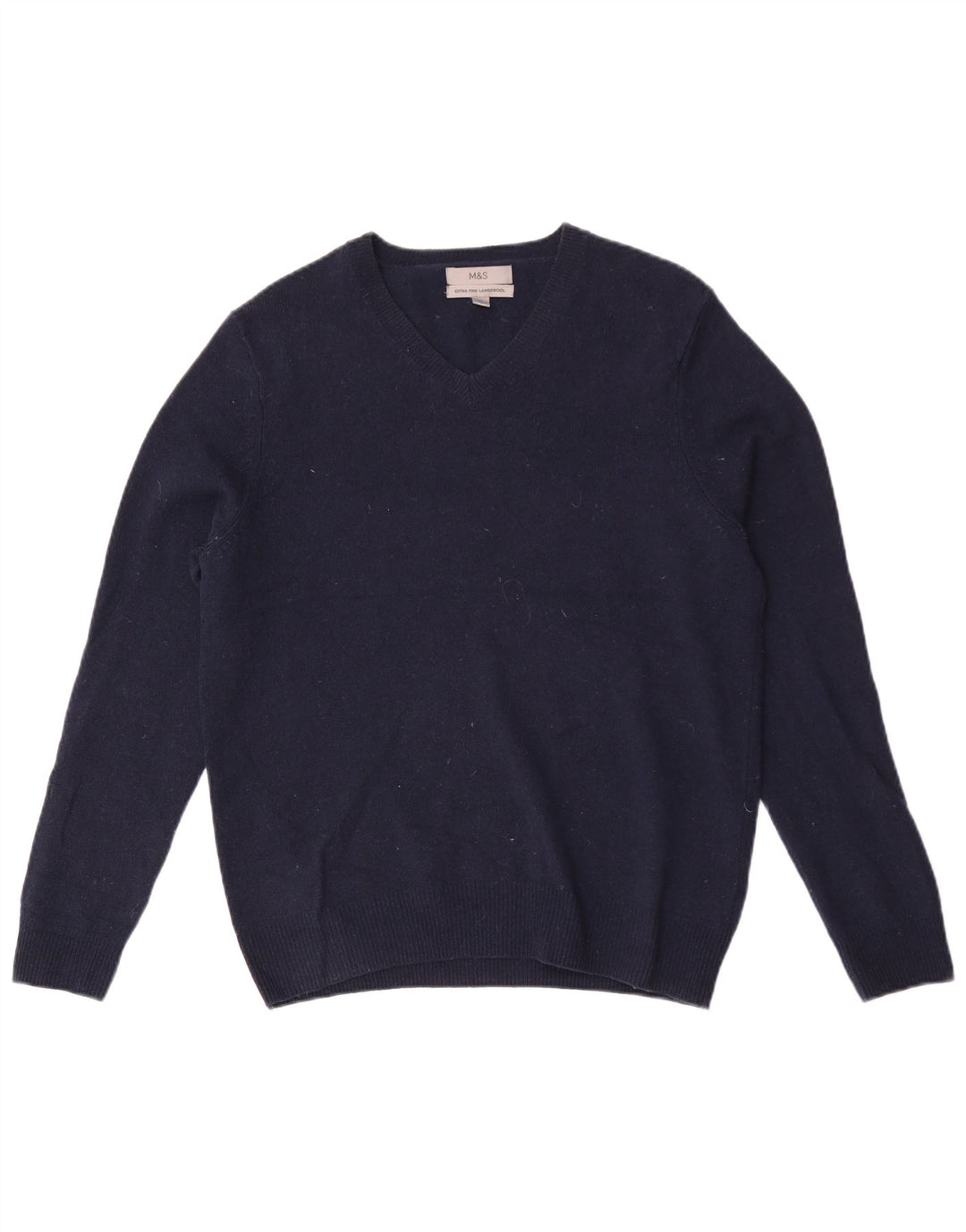 Marks & Spencer Jersey con Cuello en V para Hombre de Lana de Cordero Azul Marino Mediano