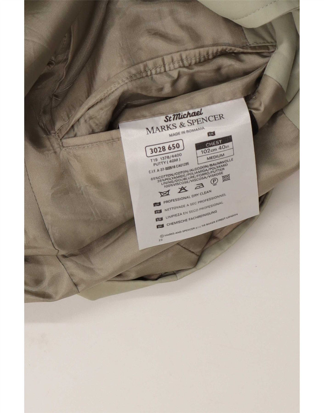 Marks & Spencer Chaqueta tipo blazer de 3 botones para hombre UK 40 Algodón beige medio