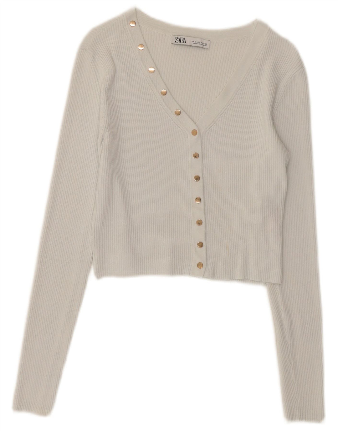 Zara Mujer Crop Cardigan Top UK 10 Small Blanco Poliamida