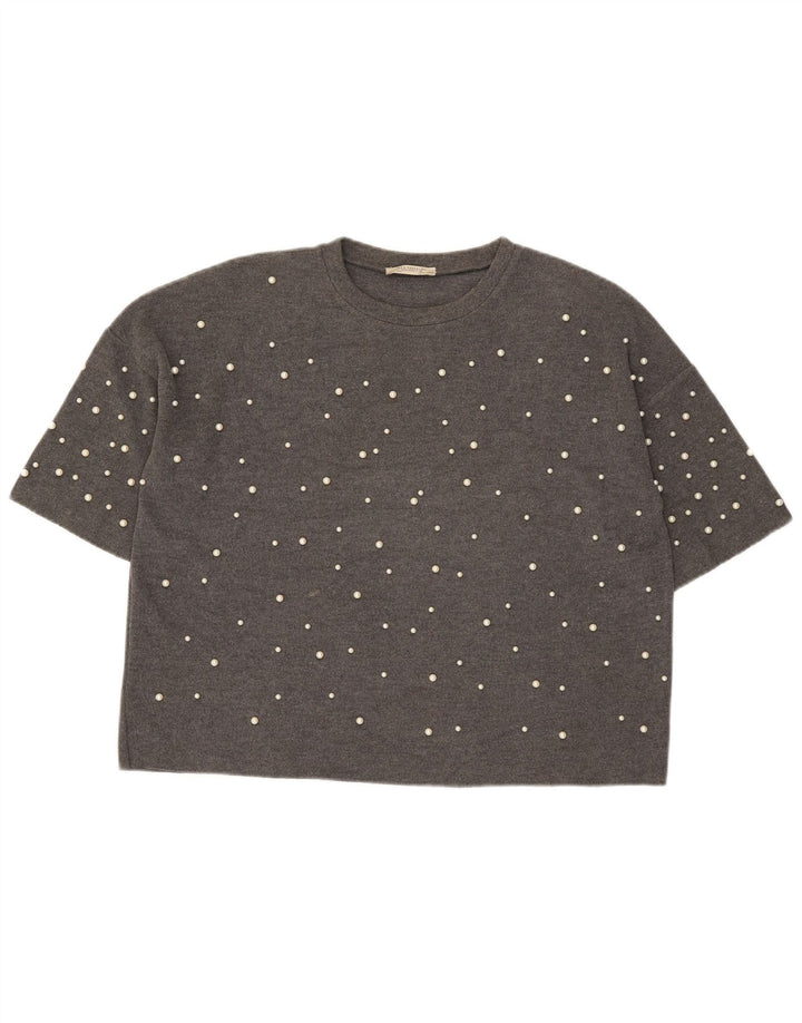Zara Mujer Trafaluc Camiseta Extragrande Top UK 10 Small Gris