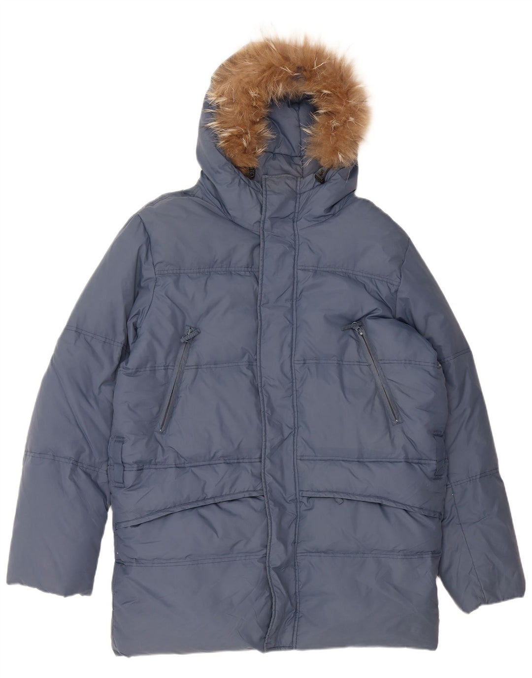 VINTAGE Hombres Loose Fit Abrigo acolchado con capucha Reino Unido 36 Pequeño Nylon Azul