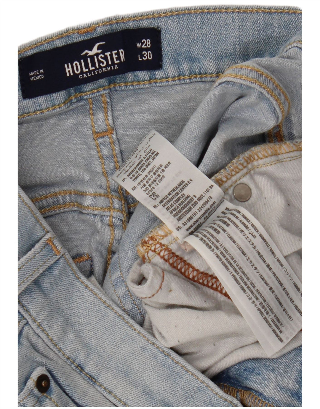 HOLLISTER Vaqueros súper ajustados desgastados para mujer W28 L30 Algodón azul