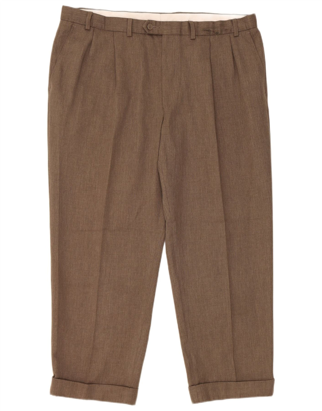 Marks & Spencer Pantalón de traje con pinzas cónicas para hombre W40 L29 Poliéster marrón