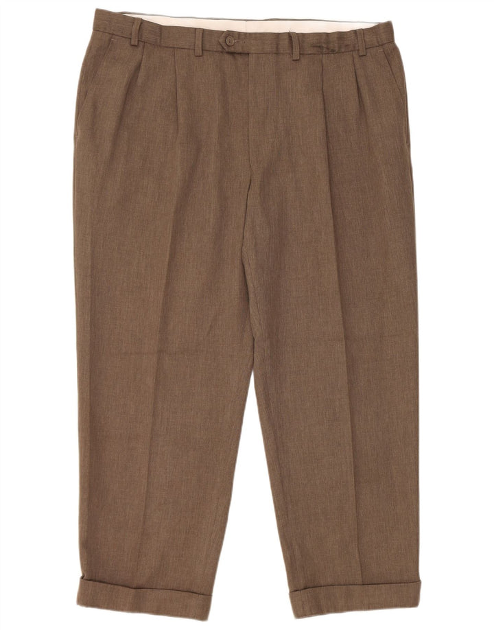 Marks & Spencer Pantalón de traje con pinzas cónicas para hombre W40 L29 Poliéster marrón