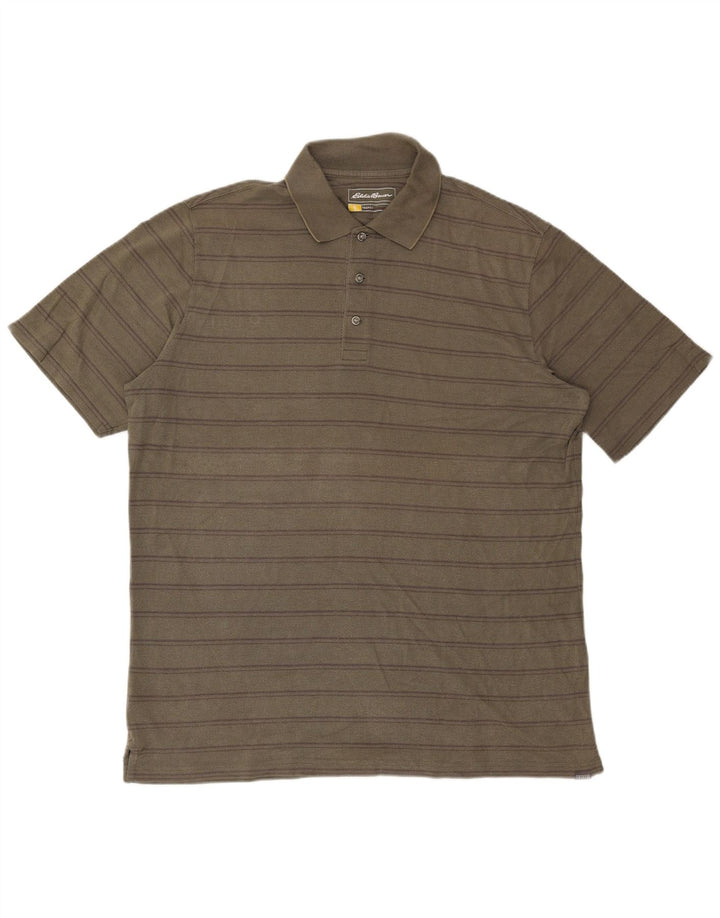Eddie Bauer Polo Alto De Corte Regular Para Hombre Algodón A Rayas Caqui Grande