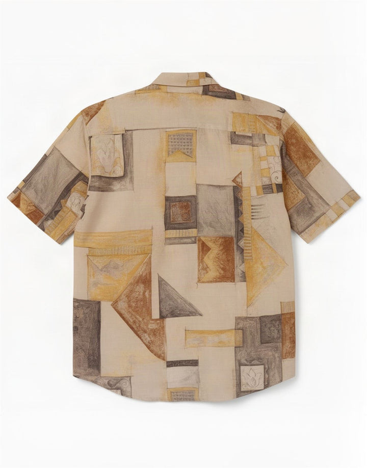 C&A Camisa de manga corta Canda para hombre Talla 40 15 1/2 Mediana Off White Geométrica