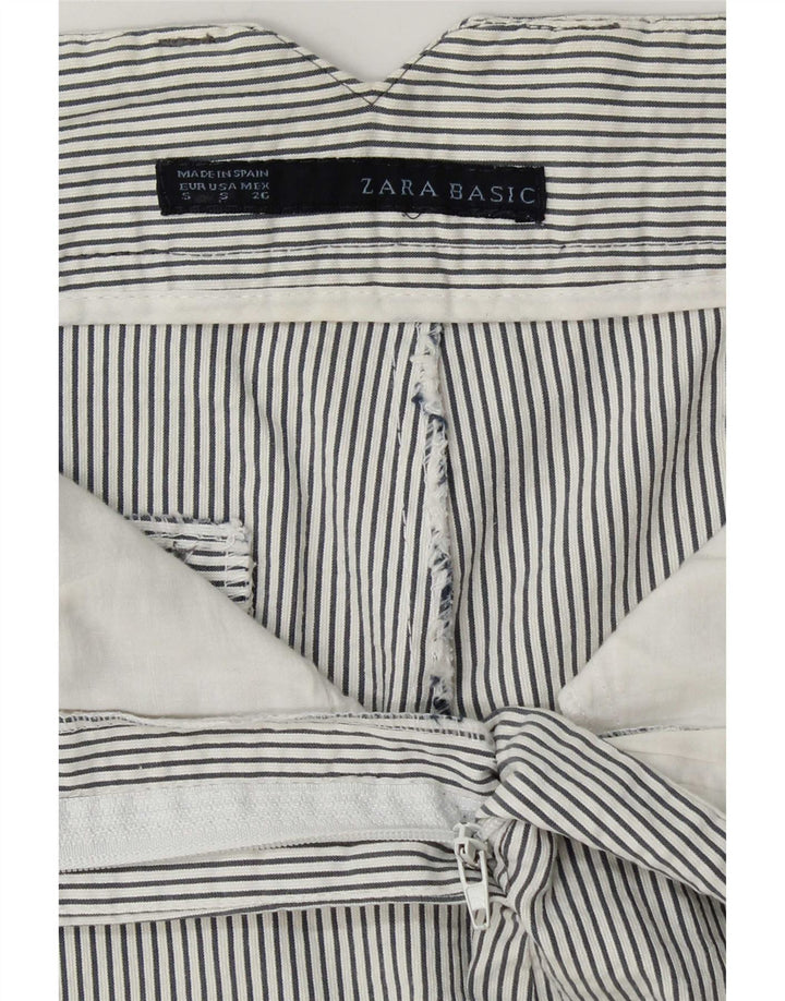 Zara Mujer Pantalones Cortos Chinos Pequeños W27 Blanco Rayas Pintadas