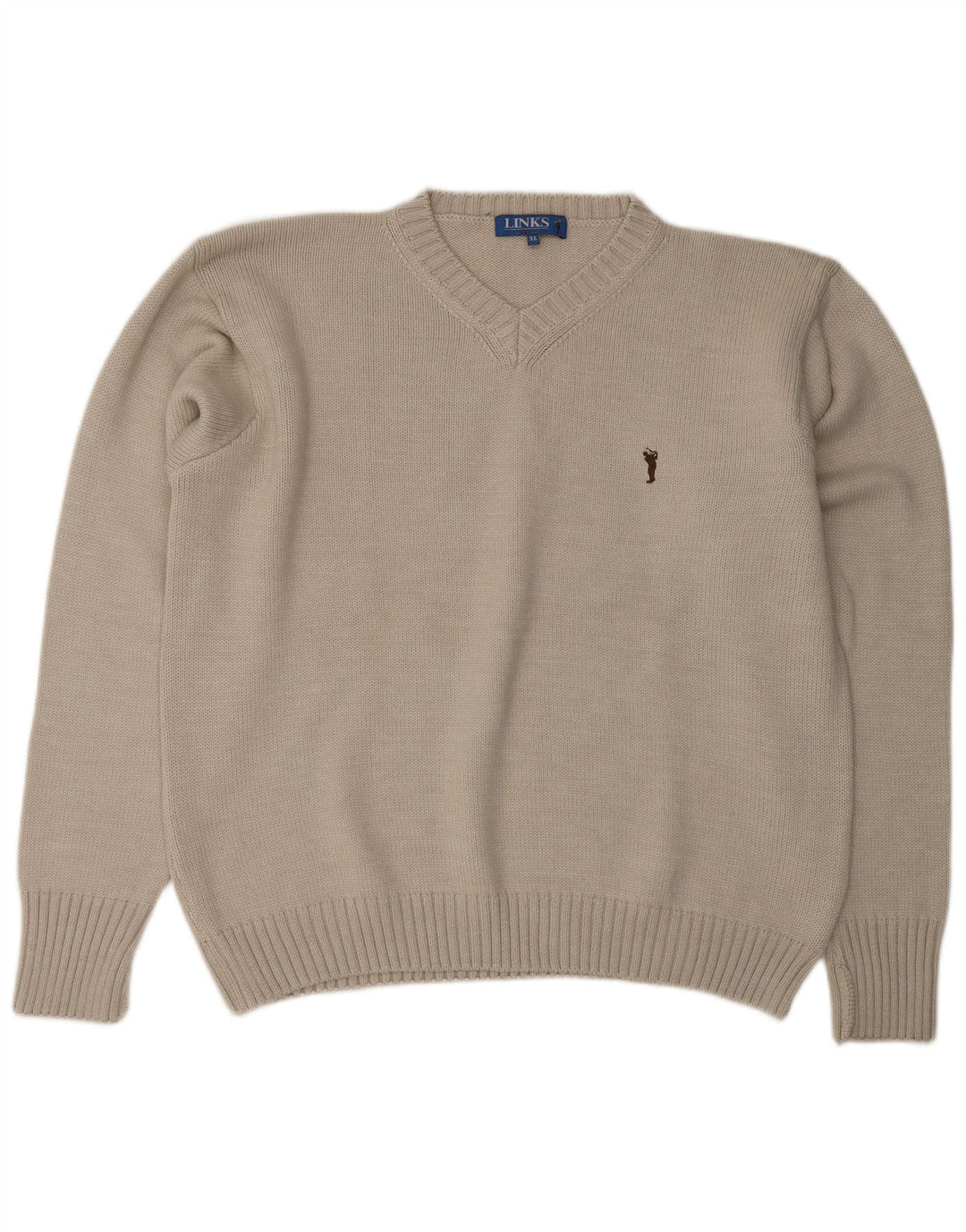 Vintage hombres V-cuello jumper suéter XL gris lana merino