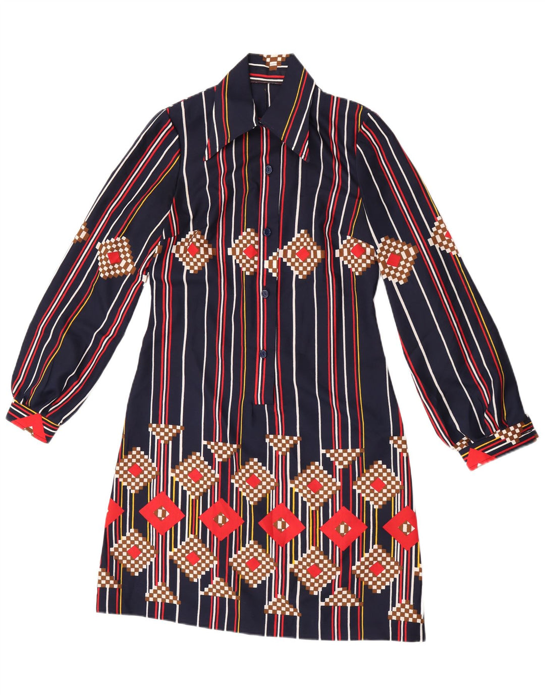 Vintage mujer jersey camisa vestido Reino Unido 12 medio azul marino rayas