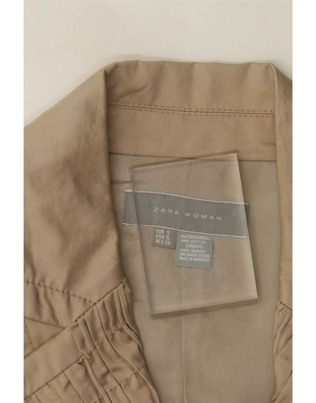 Zara Mujer Chaqueta Americana Abierta UK 8 Small Algodón Beige