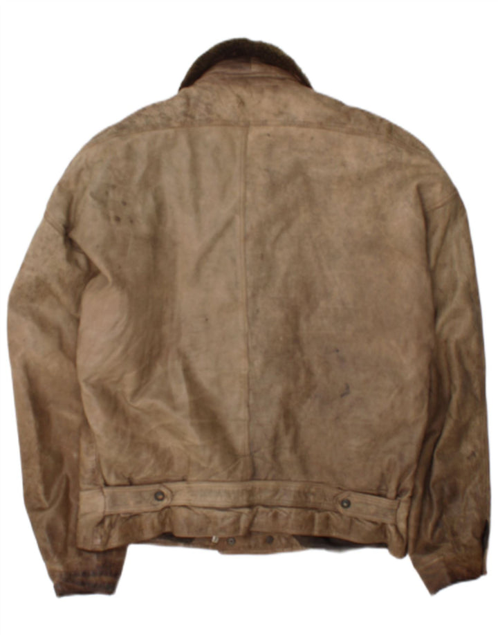 Chaqueta de cuero vintage para hombre IT 50 cuero marrón grande
