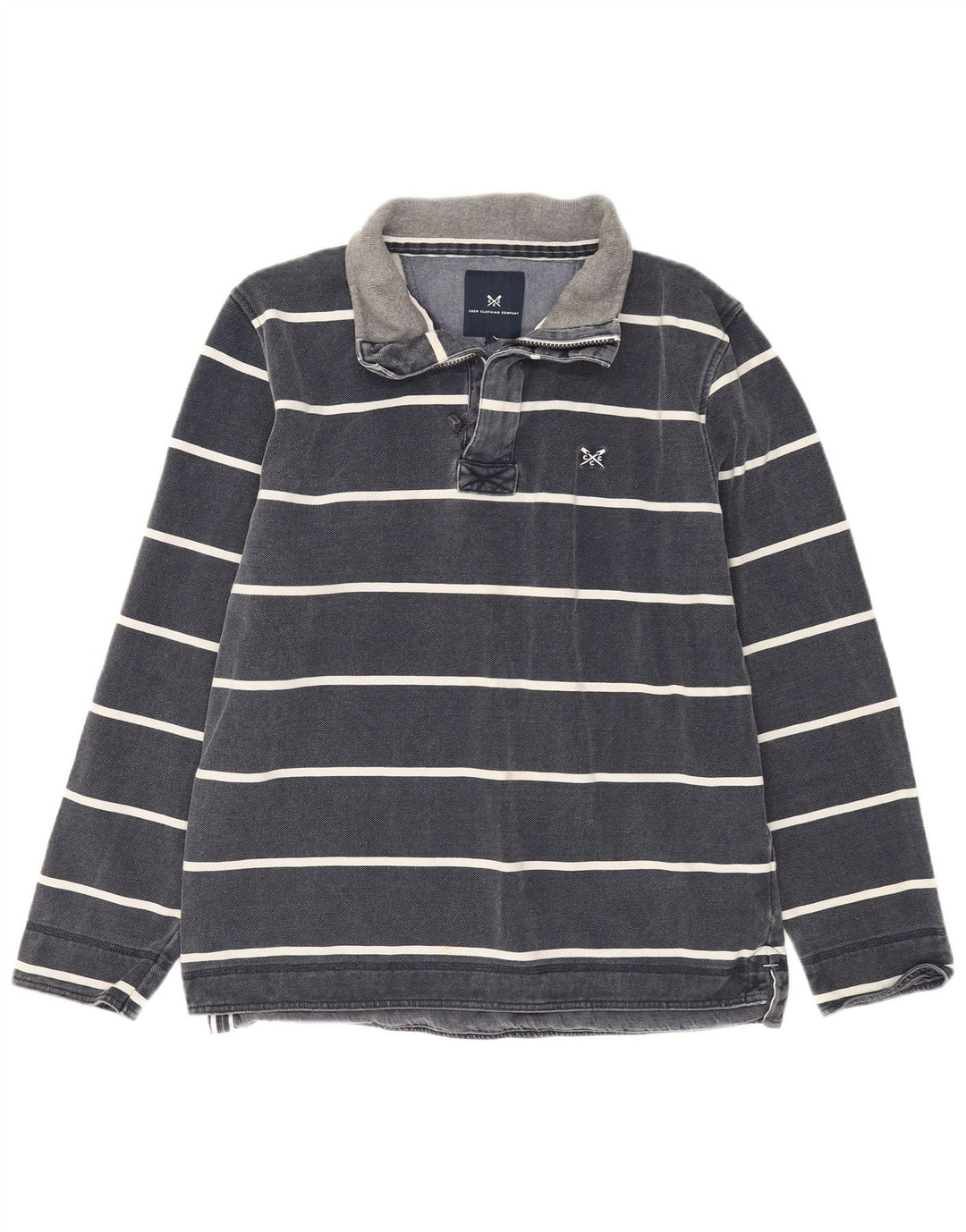 CREW CLOTHING Sudadera con Cuello y Cremallera para Hombre Jersey Mediano Azul Marino a Rayas