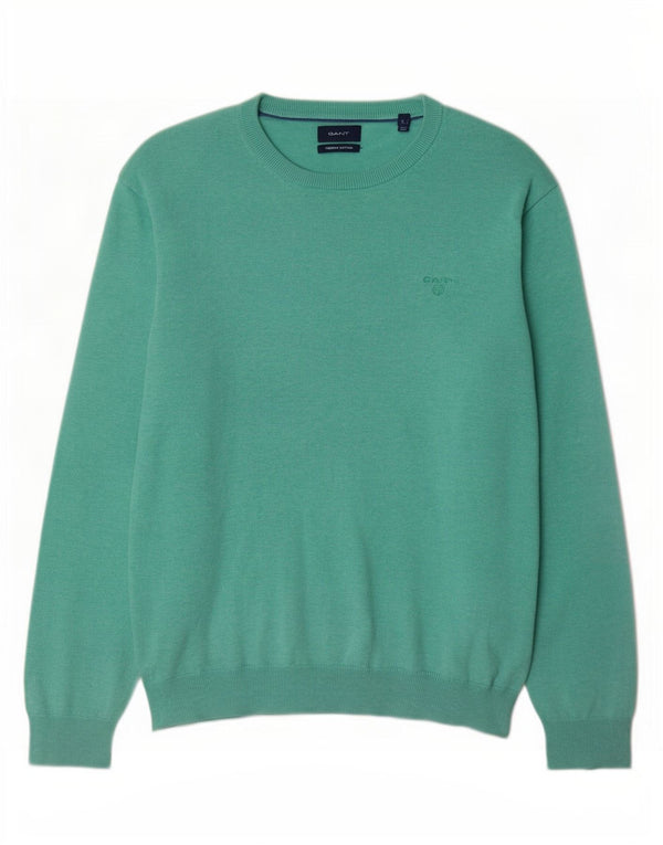 Gant Mens Boat Neck Jumper Sweater Large Turquoise Cotton