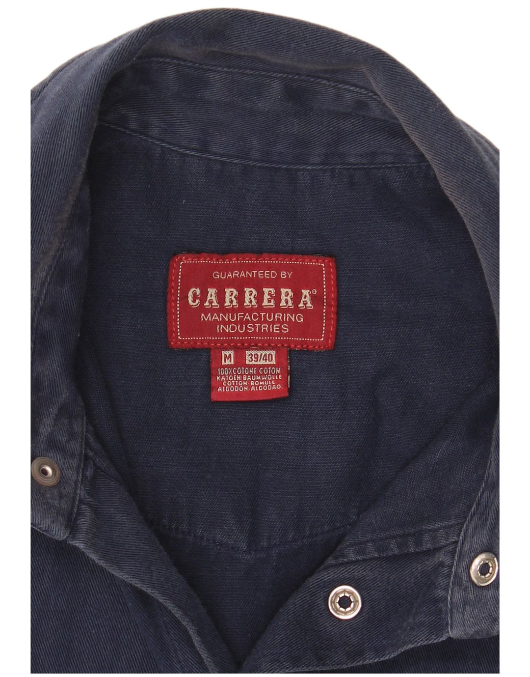 Camisa Carrera Hombre Talla 39/40 Mediana Azul Marino Algodón