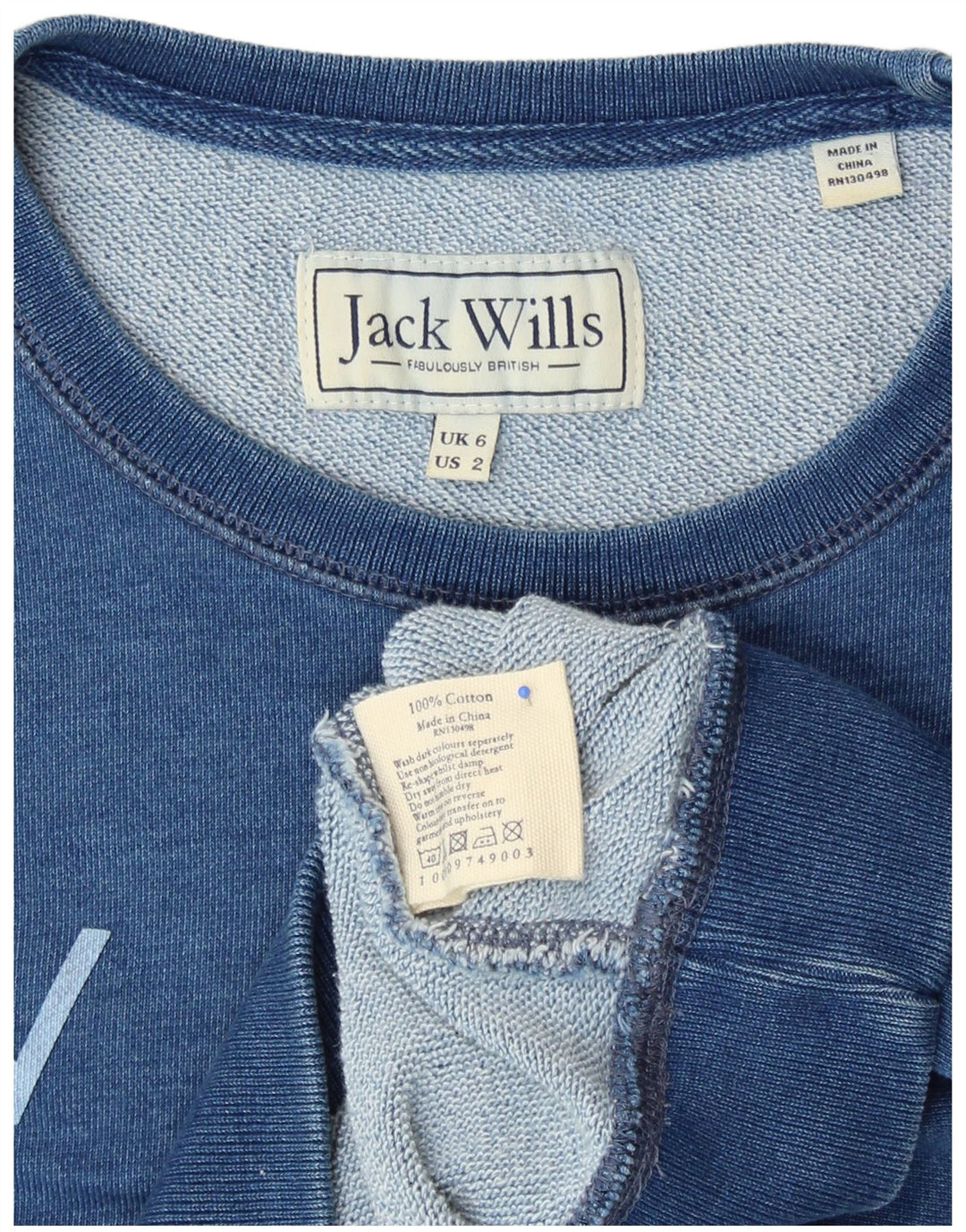 JACK WILLS Sudadera gráfica para mujer Jumper UK 6 XS Algodón azul