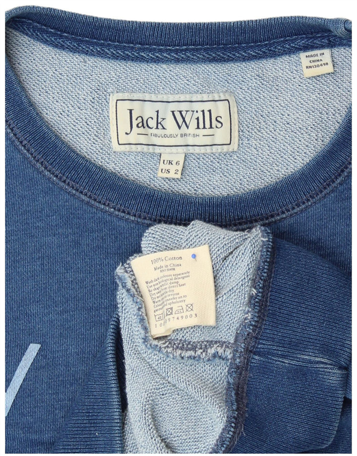 JACK WILLS Sudadera gráfica para mujer Jumper UK 6 XS Algodón azul