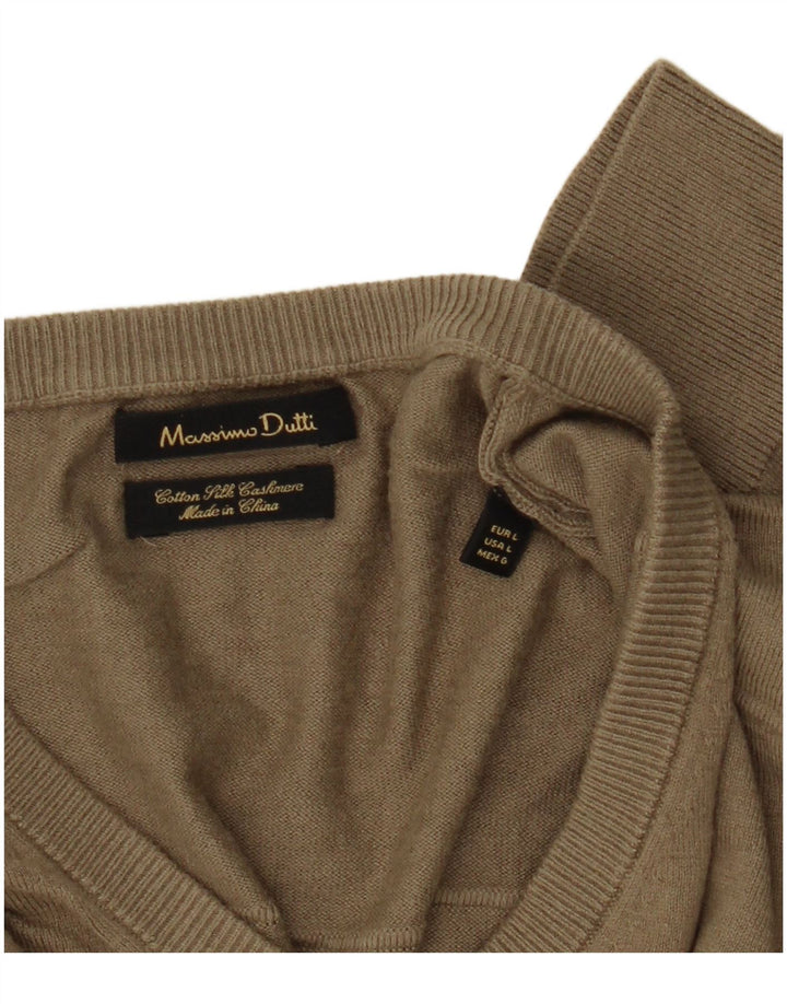 Massimo Dutti Hombre Jersey Cuello Pico Large Caqui Algodón